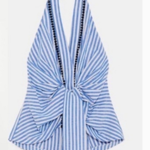 Zara Woman Blue/White Striped Halter Top XS GUC - Picture 9 of 13